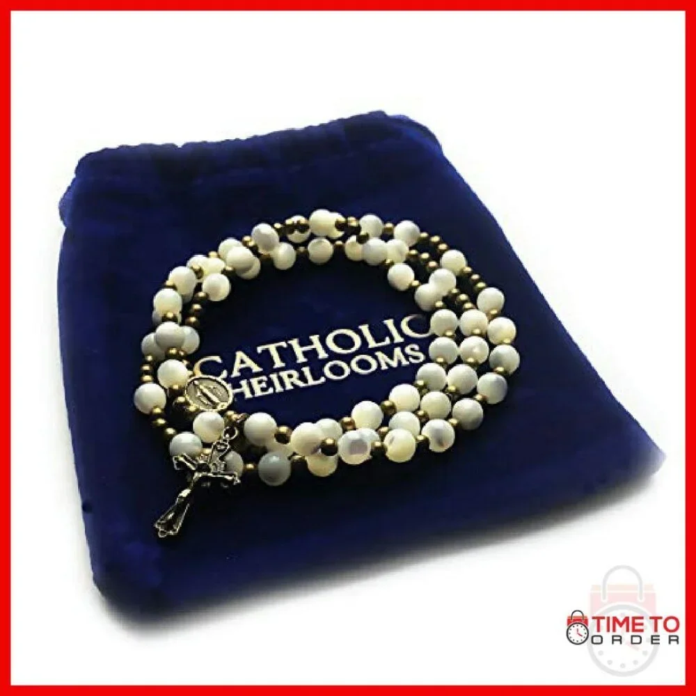 Mother of Pearl Rosary Bracelet with Virgin Mary Medal Charm